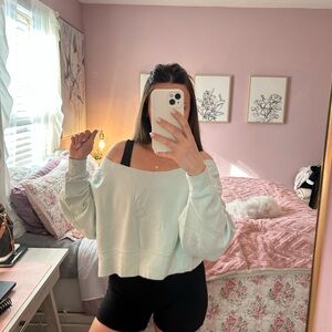 Amazon Women's Off-Shoulder Sweatshirt - Light Green